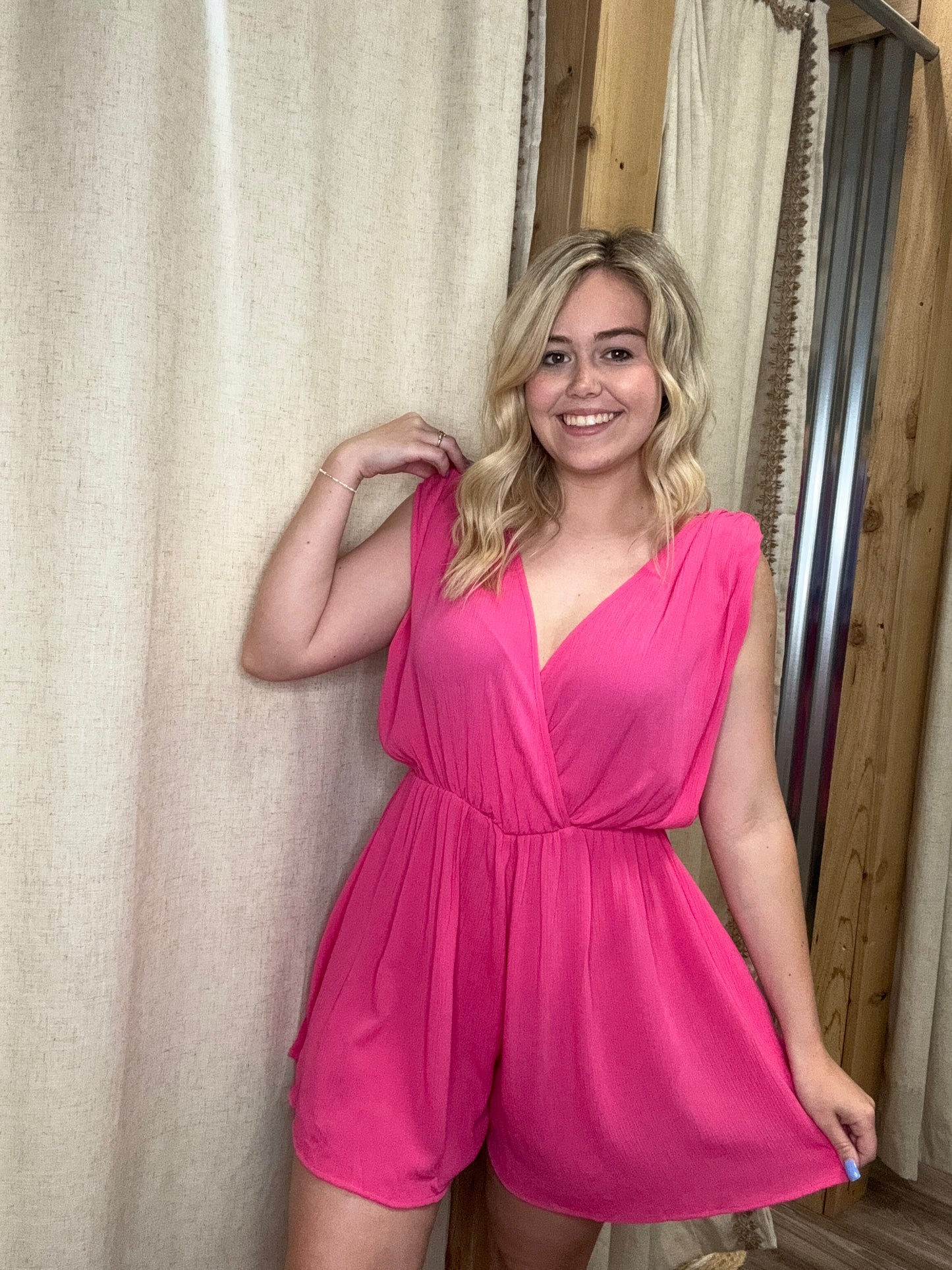 The Sadie Crinkle Romper| Fuchsia