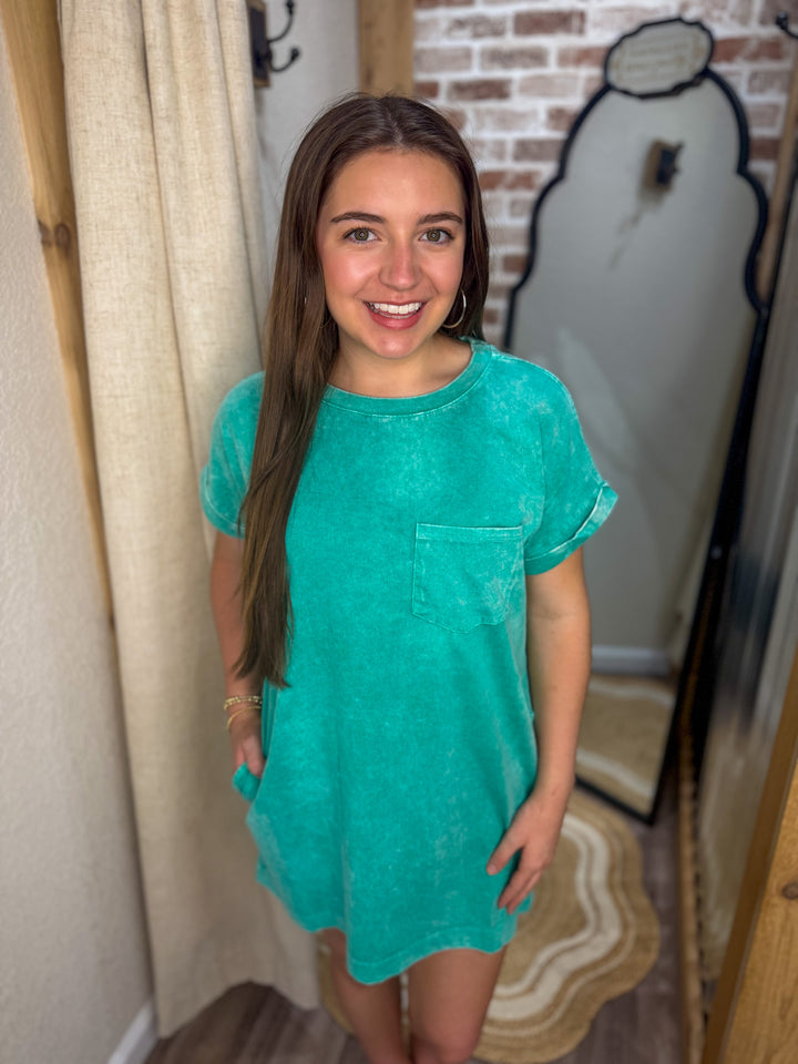 K GREEN | HALO SNOW WASHED PREMIUM COTTON T-SHIRTS DRESS