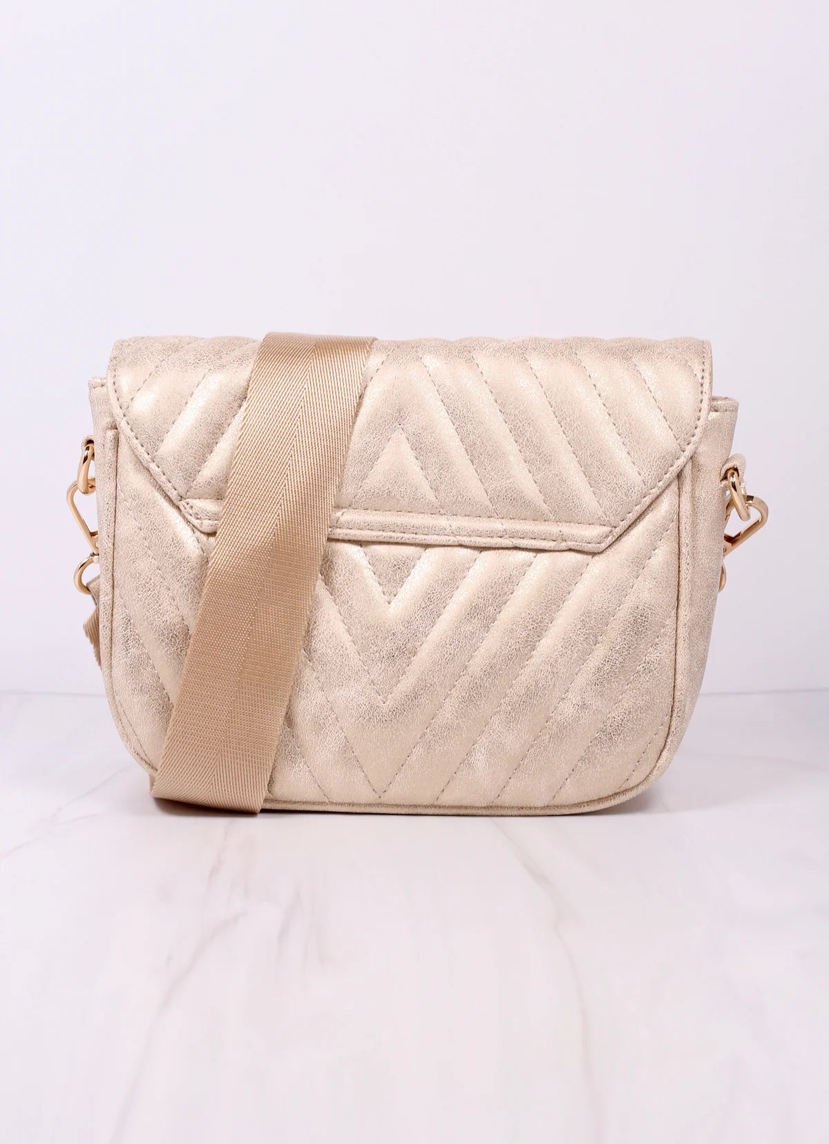 Angela Quilted Crossbody - Glimmer Champagne