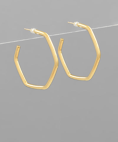 Gold Hexagon Hoops