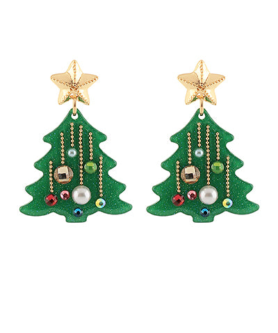 Decorated Christmas Tree Earrings