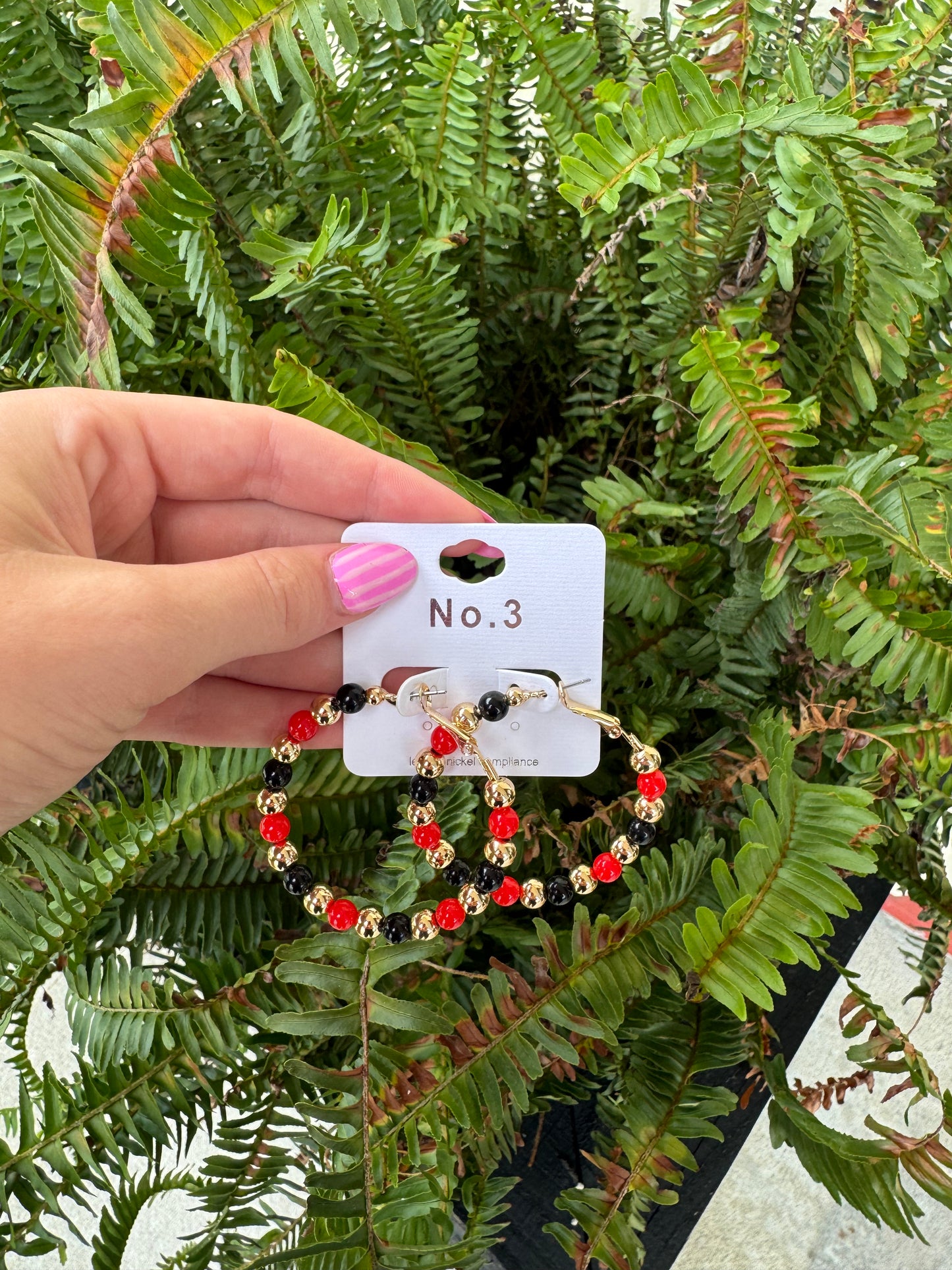 Red & Black Beaded Hoops