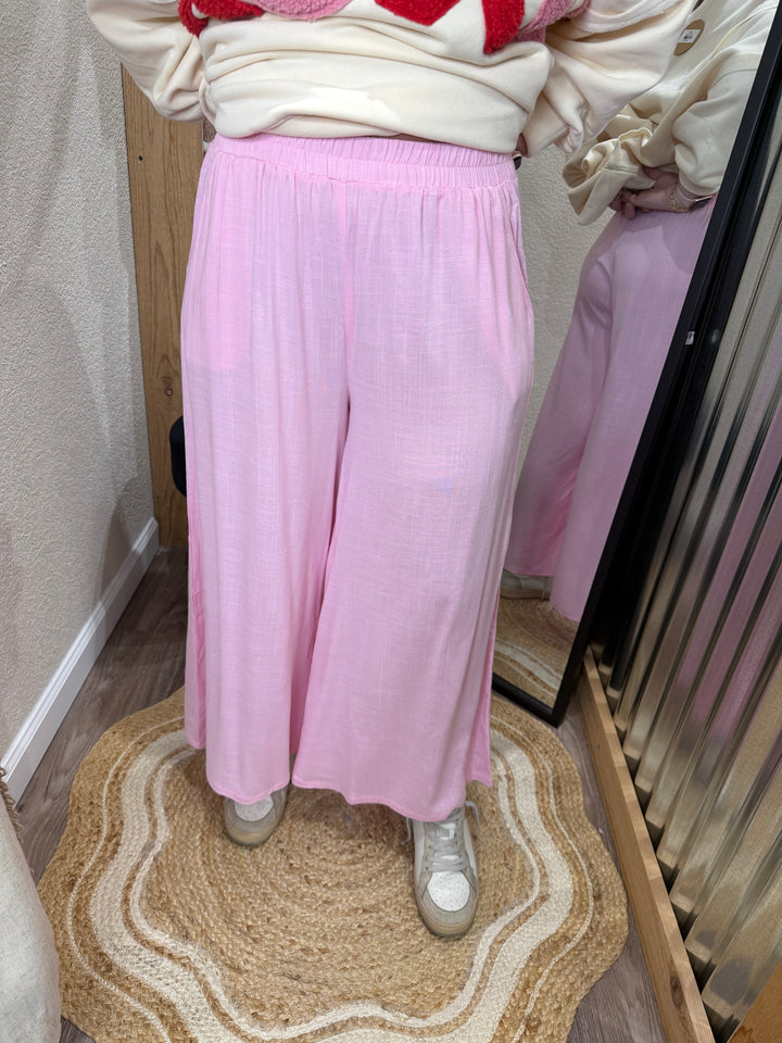 LT PINK | WOVEN ELASTIC BAND PANTS WITH POCKET