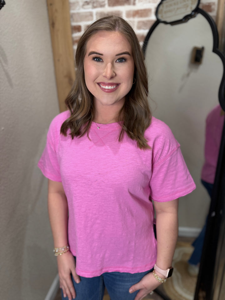 CANDY PINK | COTTON SLUB SHORT SLEEVE TEE