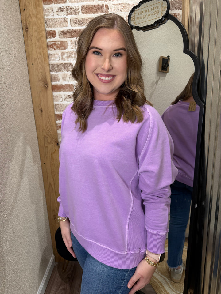 B LAVENDER | FRENCH TERRY PIGMENT DYE & ENZYME WASHING PULLOVER