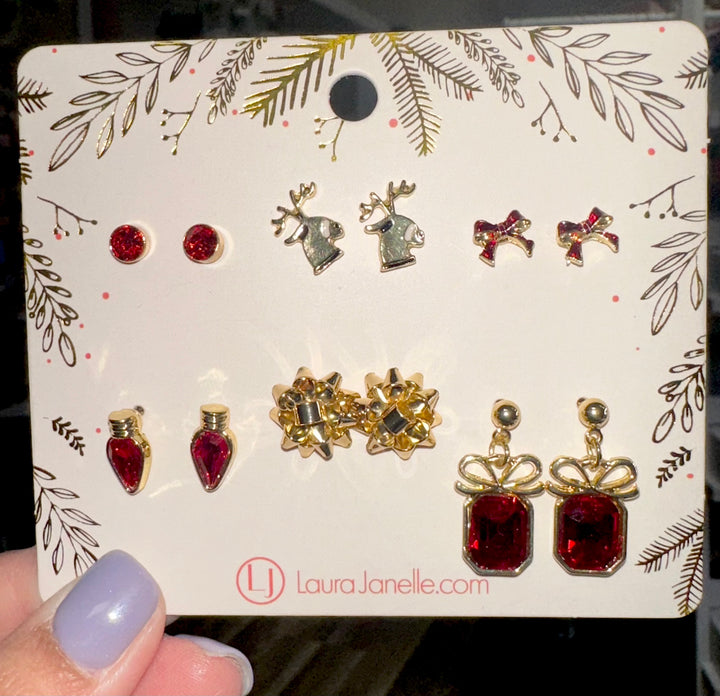 6 Pack Earring Set - Reindeer Studs