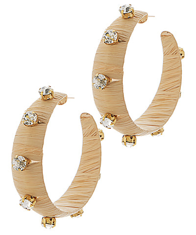 Studded Crystal & Raffia Hoops