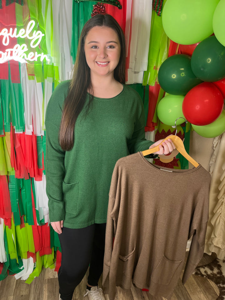 Viscose Front Pocket Sweater - Dark Green