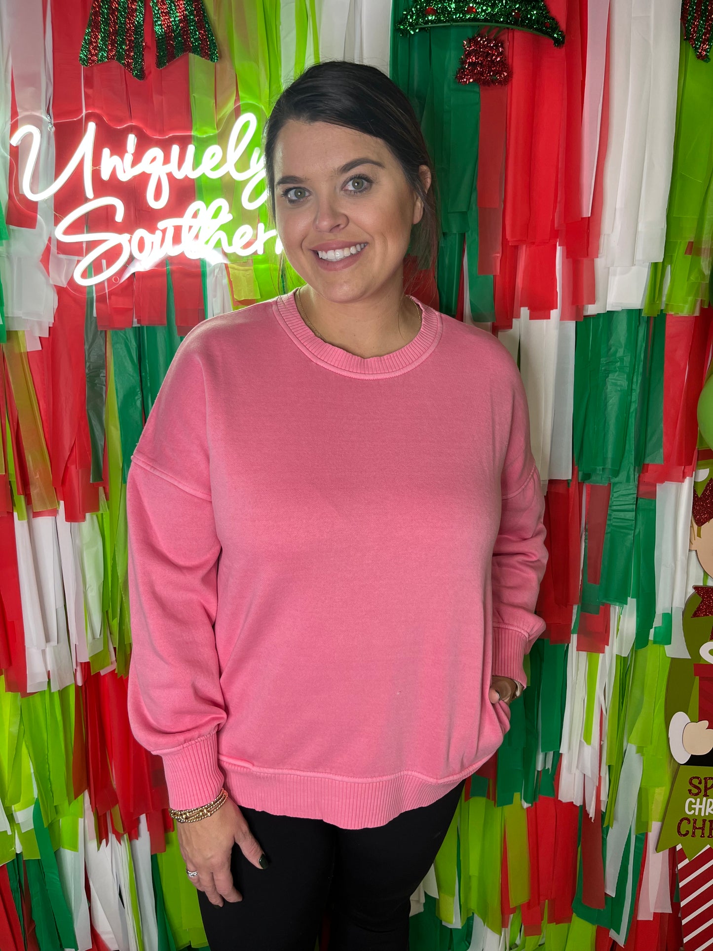 Fleece Hi-Low Hem Pullover W/ Pocket - Candy Pink