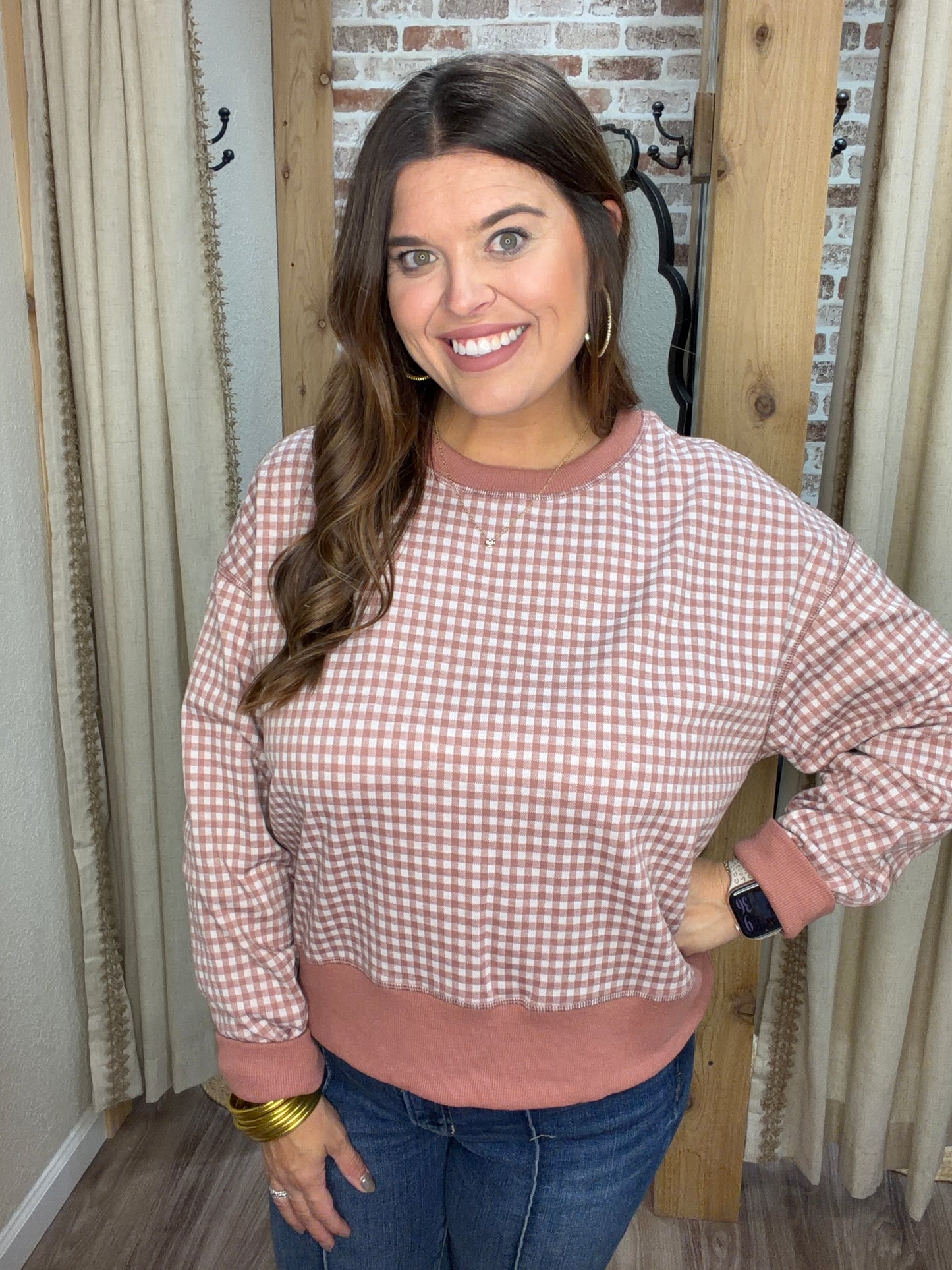 Cafe Society Mauve Gingham Top