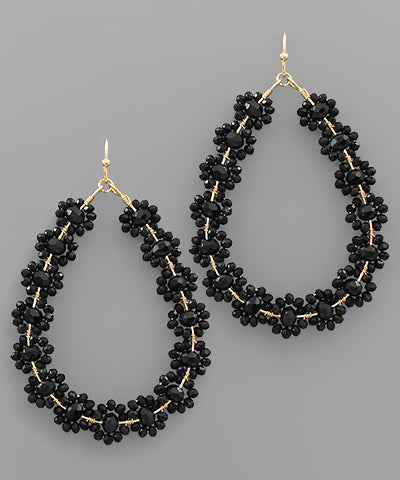 Black Flower Bead Teardrop Earrings