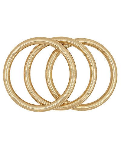 Worn Gold 3 Row Metal Bangle Bracelet