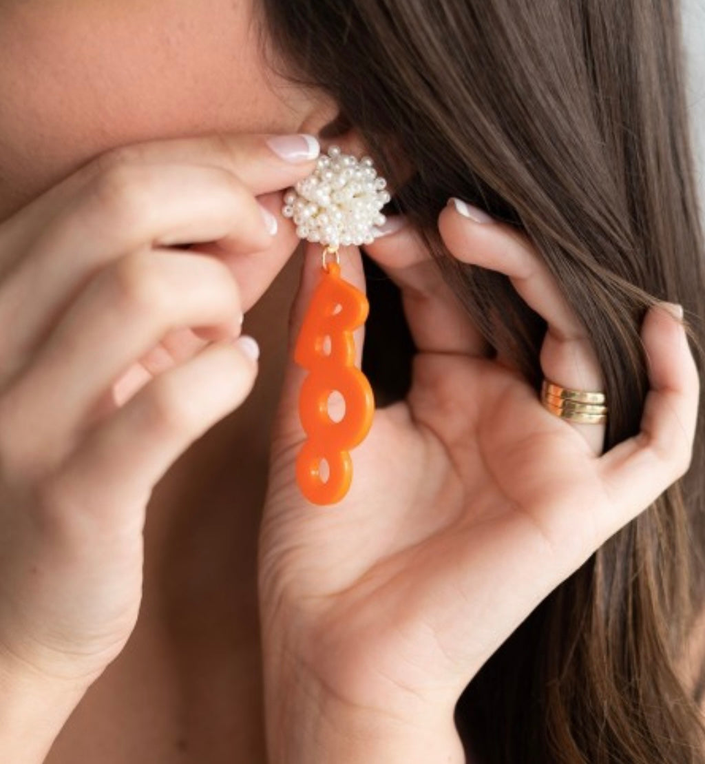 Orange BOO Acrylic Earrings