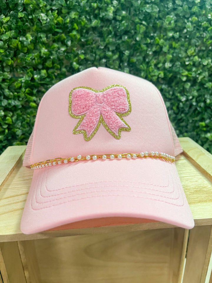 Bow Pearl & Chain Trucker Hat