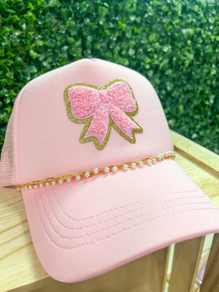 Bow Pearl & Chain Trucker Hat