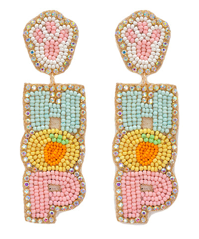 Beaded bunny paw & Hop letter Earrings