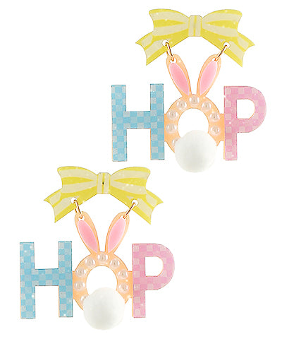 "HOP" Bunny PomPom Earrings