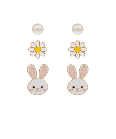 Pearl & Bunny & Flower 3 set Earrings