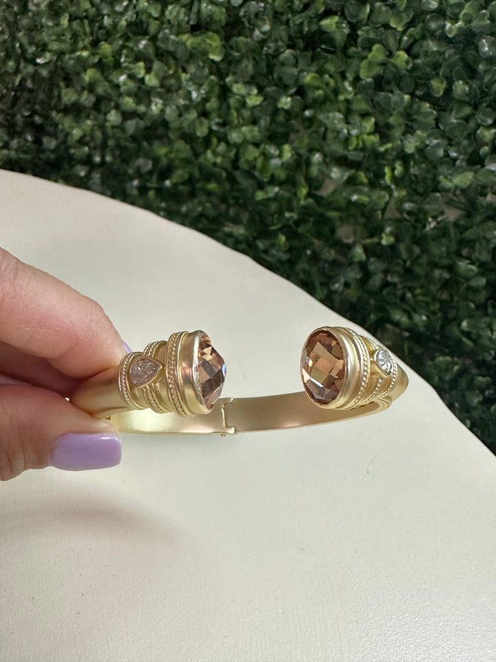 Gold Matte Bead End Cuff Bracelet - Champagne
