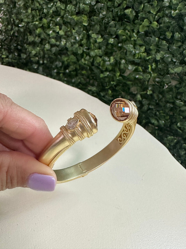 Gold Matte Bead End Cuff Bracelet - Champagne