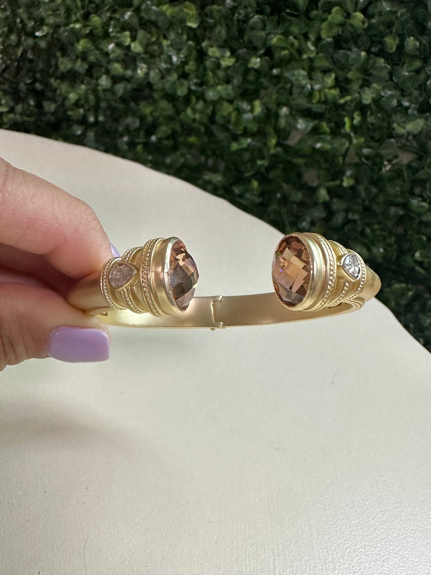 Gold Matte Bead End Cuff Bracelet - Champagne