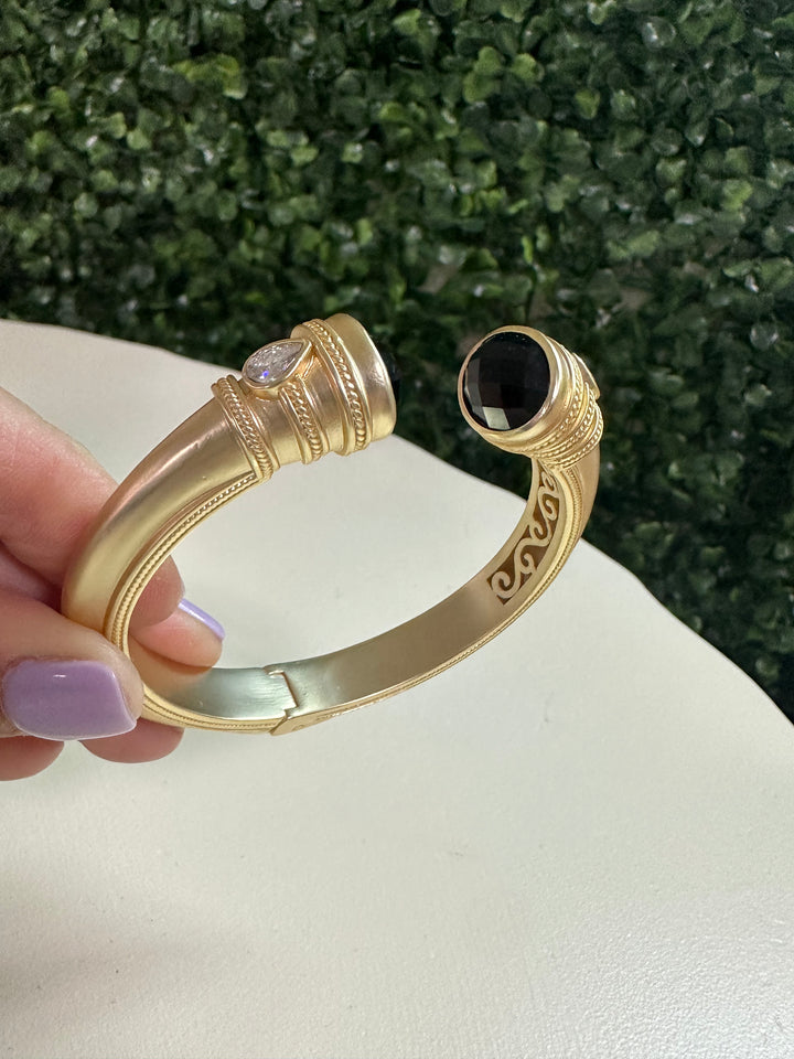 Gold Matte Bead End Cuff Bracelet - Black