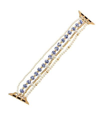 Teddy Blue & White Beaded Watch Band