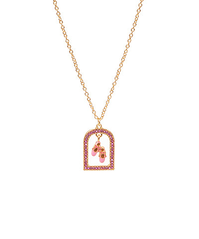 Pave Stone Frame & Ballet Shoes Necklace