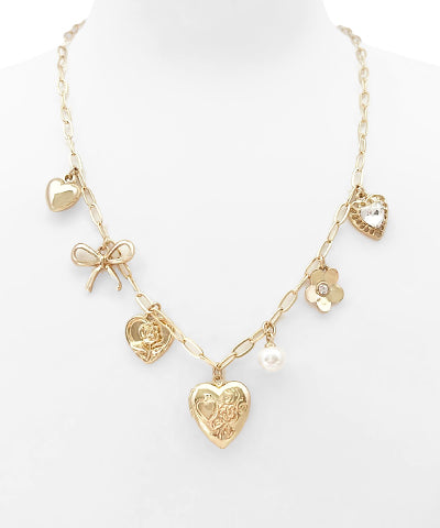Veronica Heart & Bow Charm Necklace