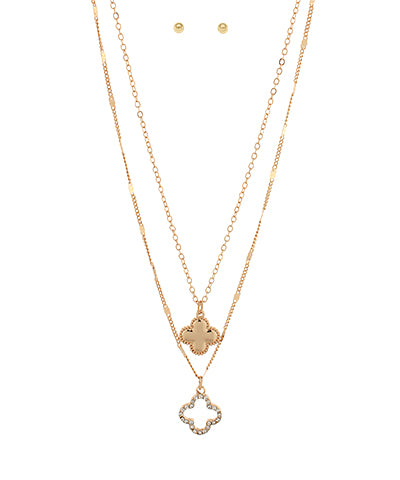 Hayden Layered Pave Clover Necklace