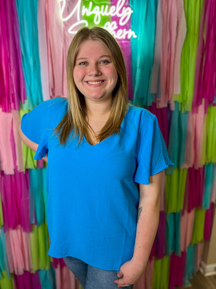 Curvy Woven Airflow Flutter Sleeve Top