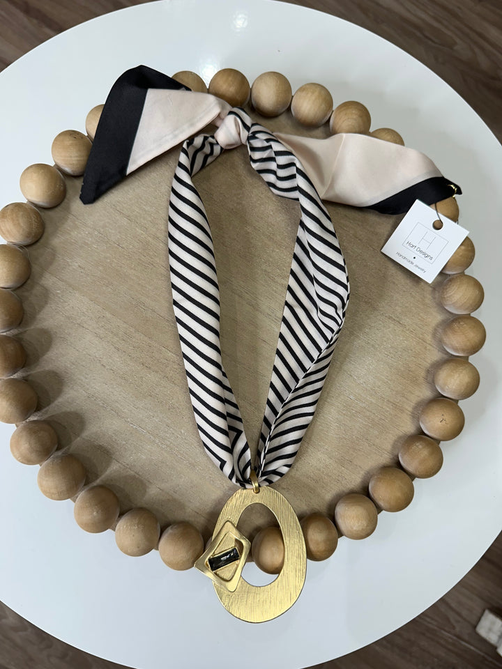 Hart Designs Scarf Necklace- Stripe with Gold Pendant