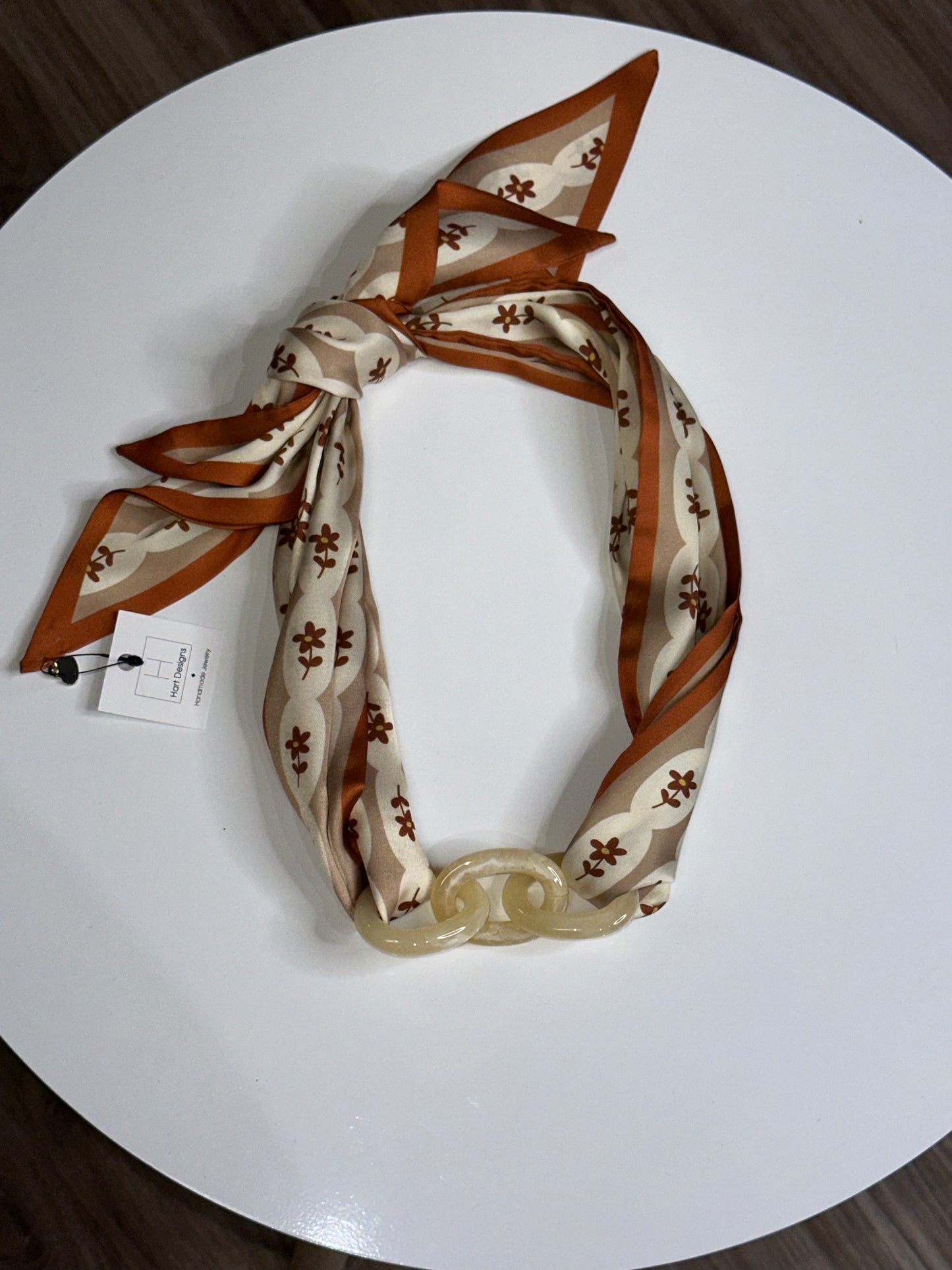 Hart Design Scarf Necklace- Rust and cream chain