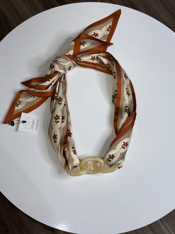 Hart Design Scarf Necklace- Rust and cream chain