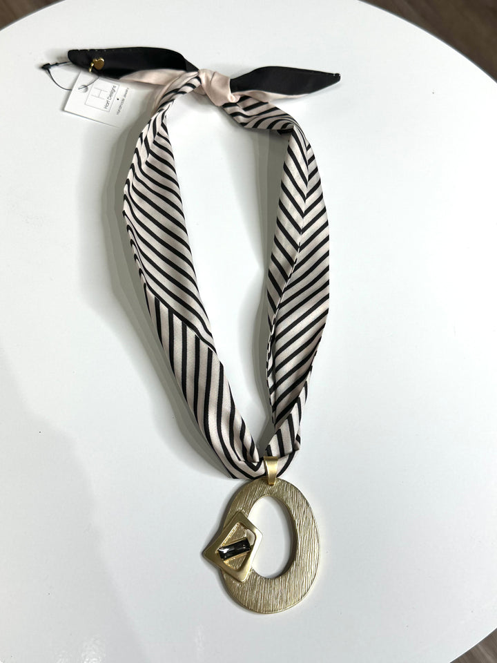 Hart Designs Scarf Necklace- Stripe with Gold Pendant