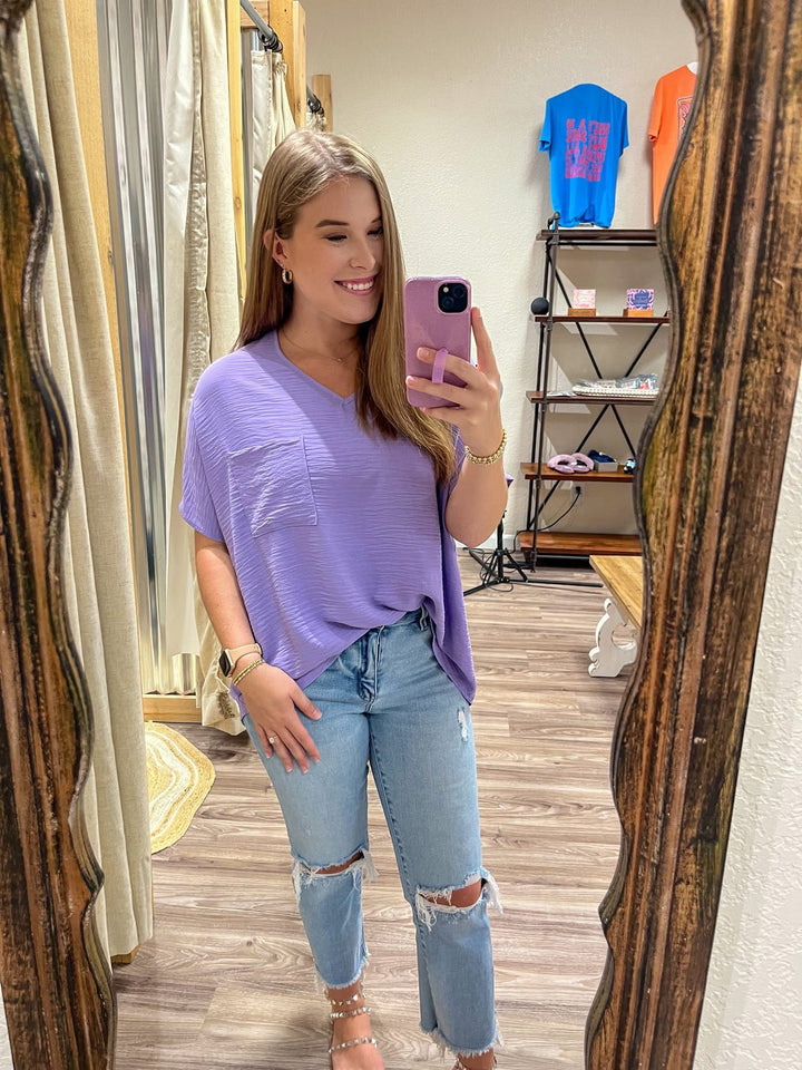 The Jackie Woven Airflow Pocket Top| Lavender