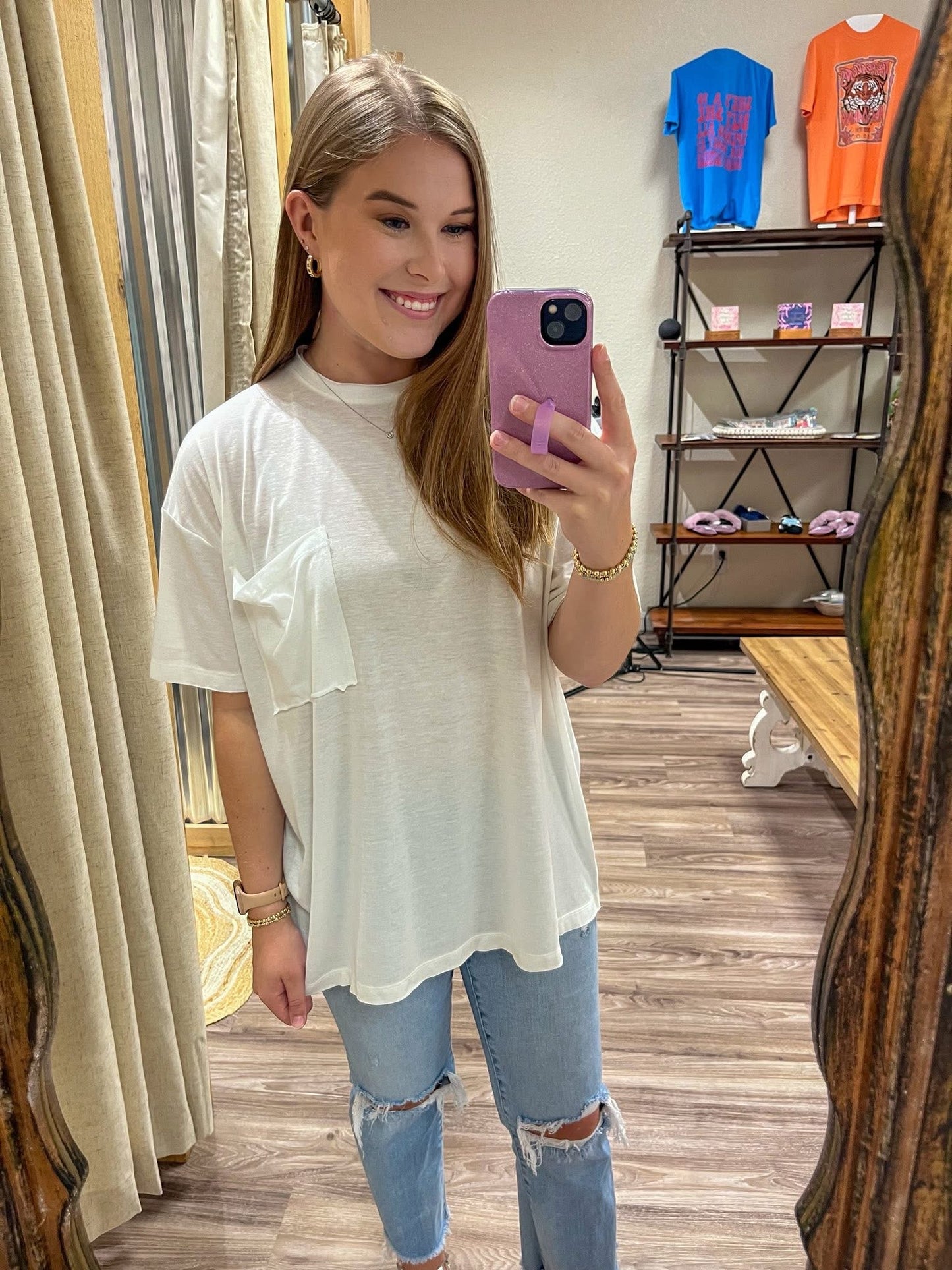 The Zoey Oversized Pocket Tee| White