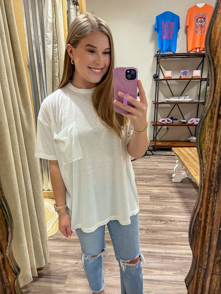 The Zoey Oversized Pocket Tee| White