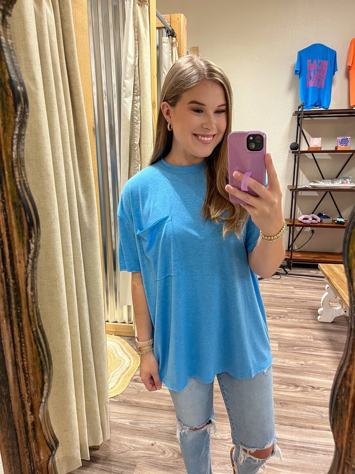 The Zoey Oversized Pocket Tee| Deep Sky