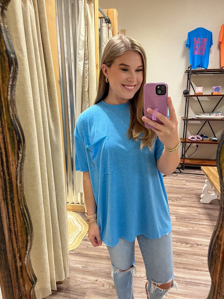 The Zoey Oversized Pocket Tee| Deep Sky