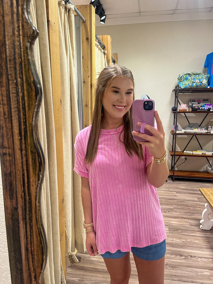 The Nova Acid Washed Top| Candy Pink