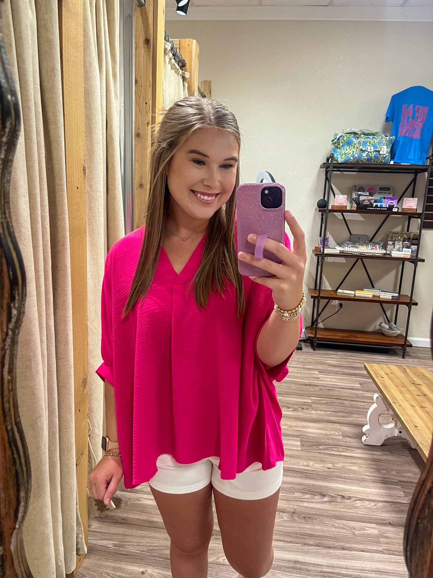 The Iris Woven Airflow V-neck Top| Hot Pink