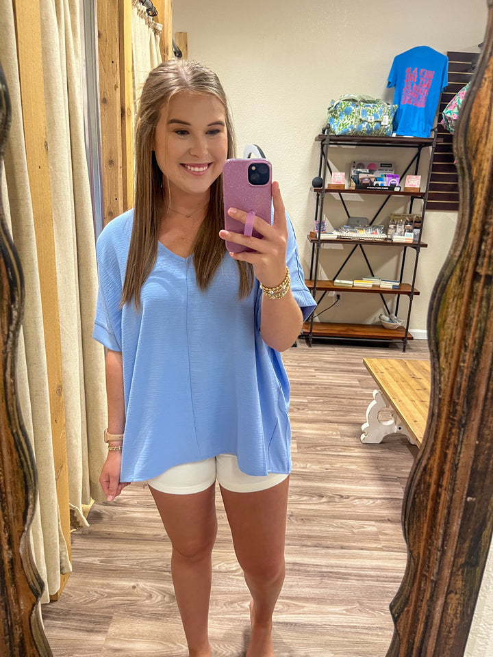 The Rowan Woven Airflow Top| Spring Blue