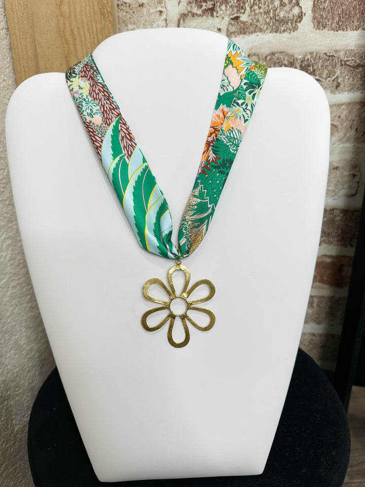 Multi Color Flower Scarf Necklace