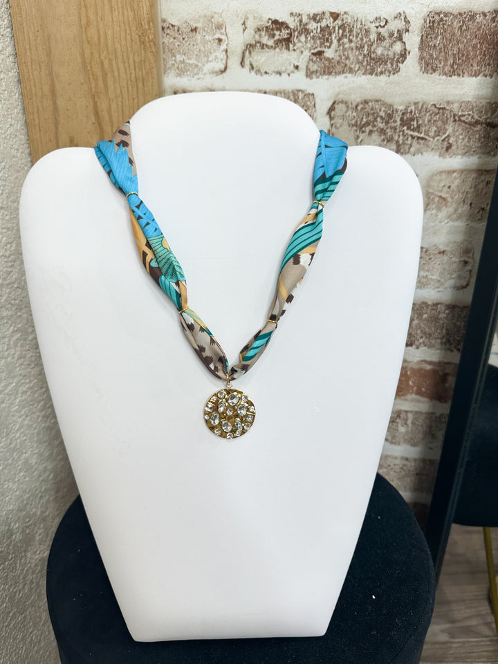 Multi Color Jeweled Scarf Necklace