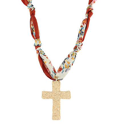 Kori Textured Cross Scarf Necklace