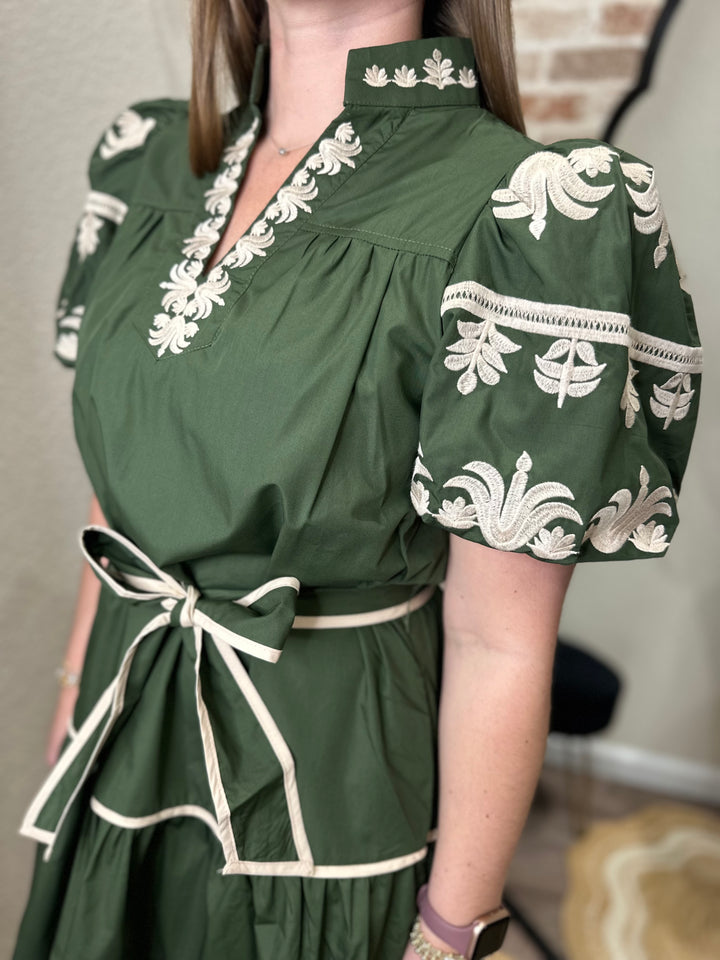 Kyleigh Green Embroidered Dress