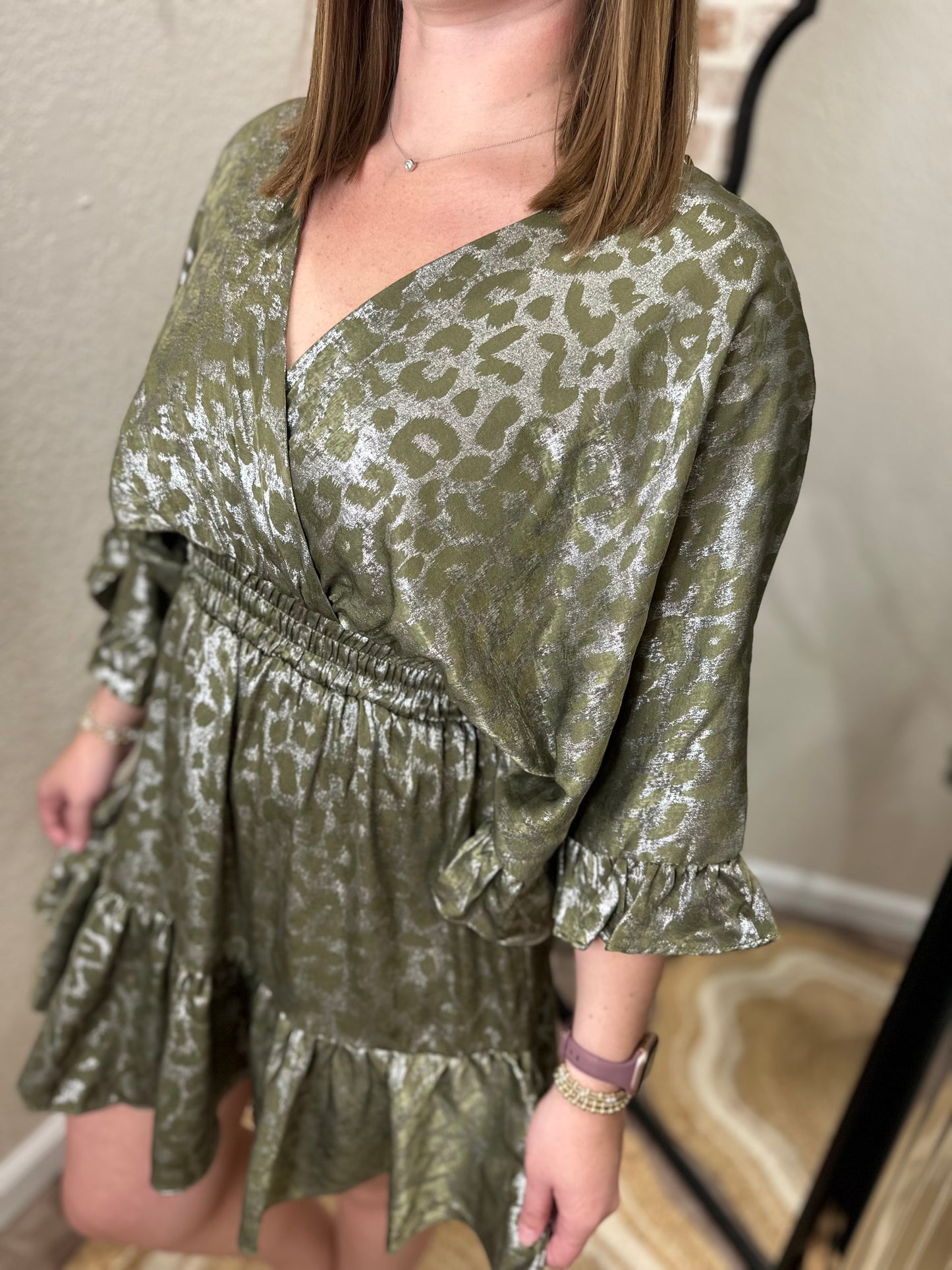 Adeline Olive Cheetah Dress