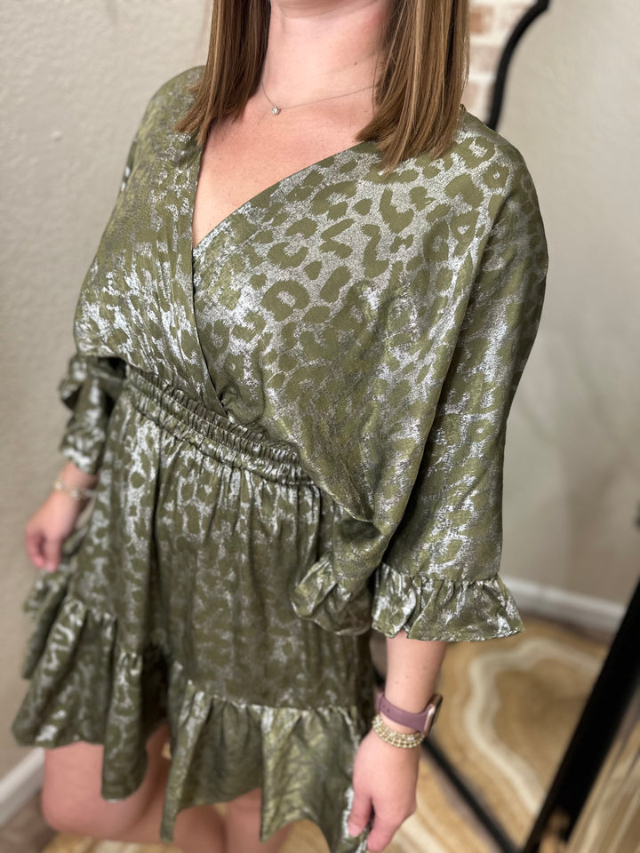Adeline Olive Cheetah Dress