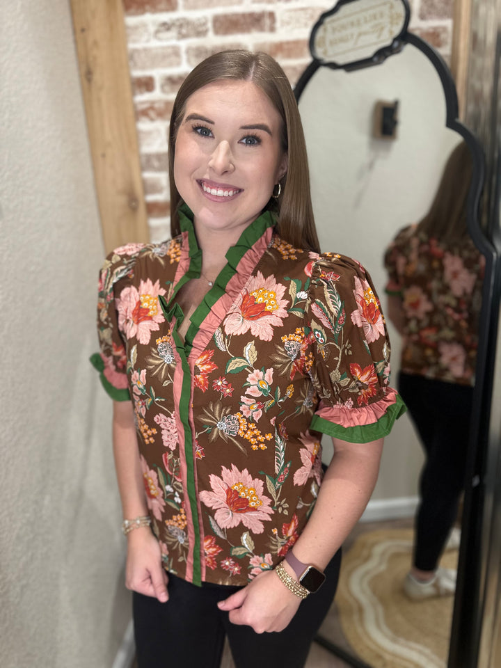 Alaiya Brown Floral Top